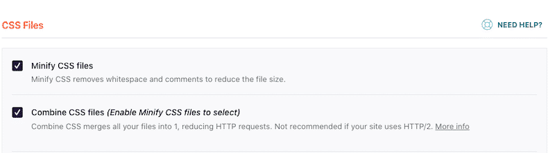 Minify CSS files feature - WP Rocket dashboard
